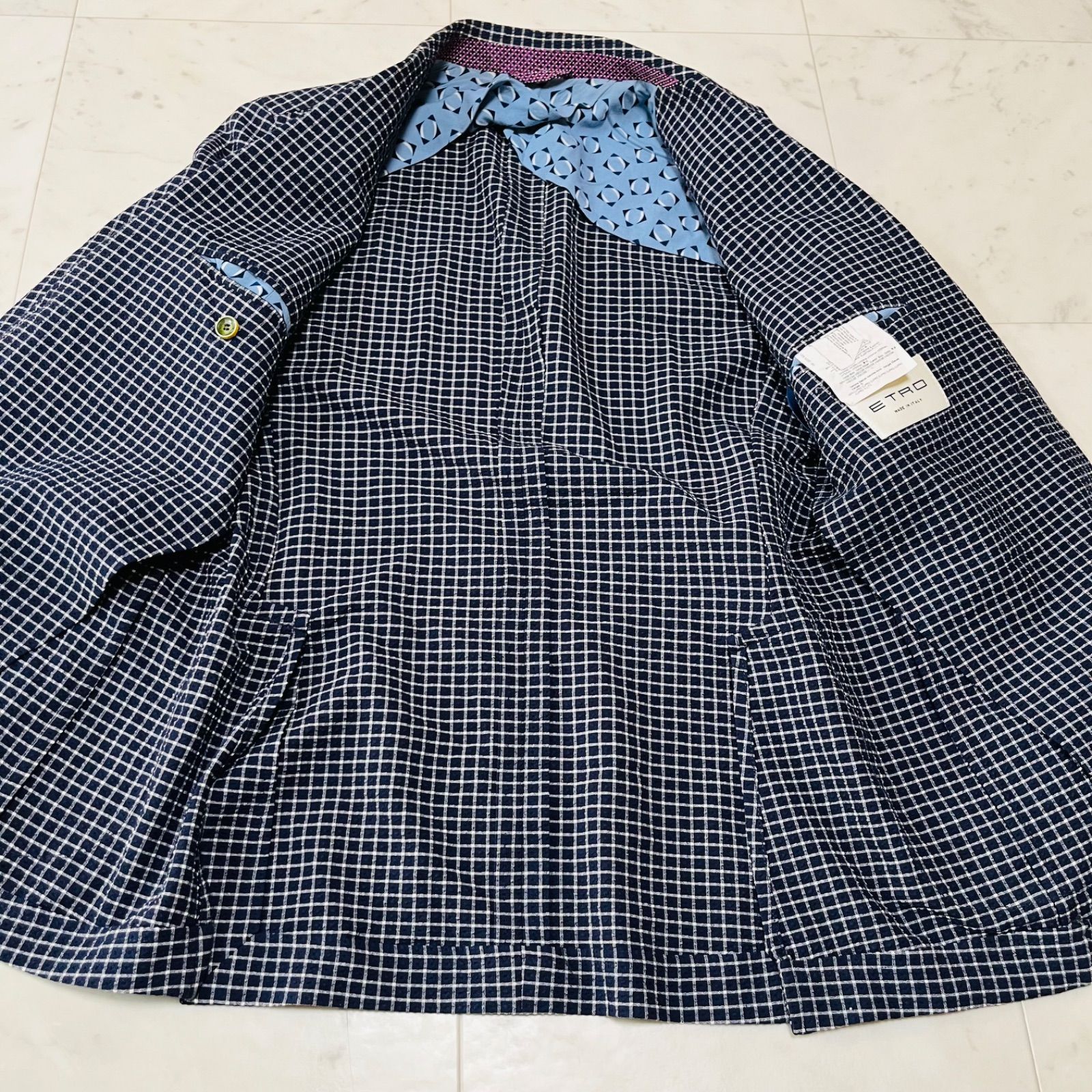 ETRO エトロ イタリア製 チェック柄 ストレッチコットン 2B テーラード 