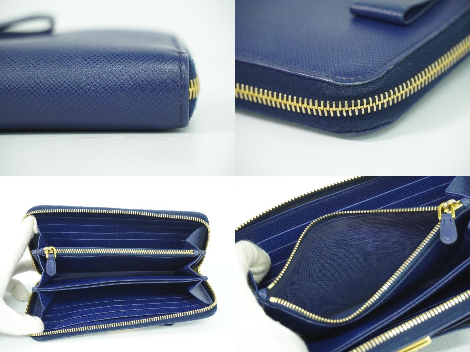 本物 プラダ PRADA リボン サフィアーノ レザー ラウンドファスナー 長