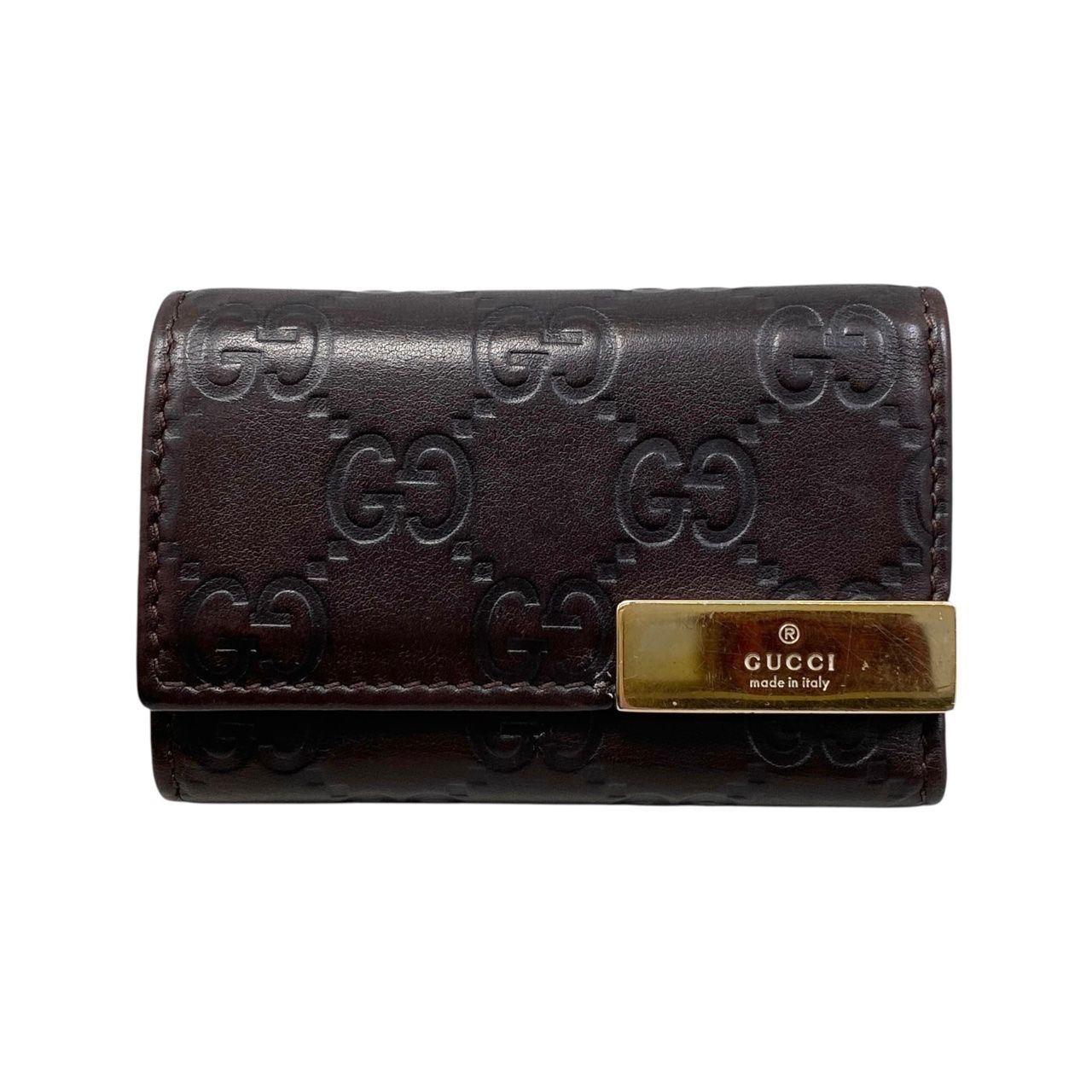 ☆グッチ 6連キーケース 268833 シマレザー ロゴ ダークブラウン