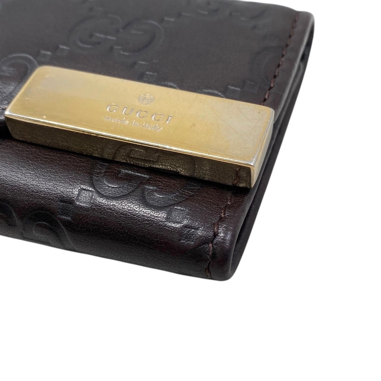 ☆グッチ 6連キーケース 268833 シマレザー ロゴ ダークブラウン