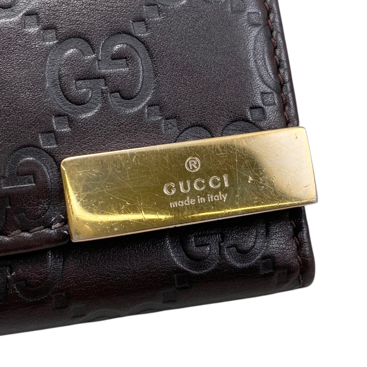 【極美品】グッチ GG柄 ロゴ キーケース ゴールド金具 レザー ダークブラウン ☆グッチ 6連キーケース 268833 シマレザー ロゴ ダークブラウン