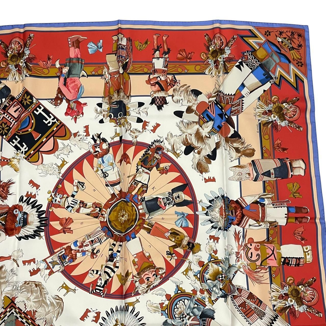 極美品 HERMES エルメス スカーフ シルク カレ90 Kachinas カチナ 民族 