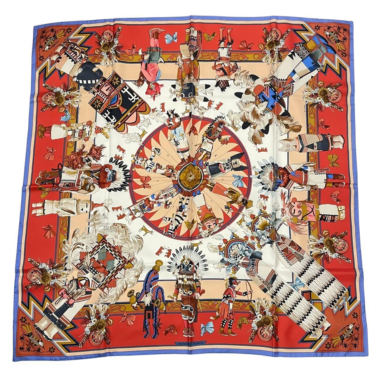 極美品 HERMES エルメス スカーフ シルク カレ90 Kachinas カチナ 民族