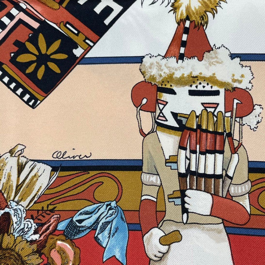 極美品 HERMES エルメス スカーフ シルク カレ90 Kachinas カチナ 民族