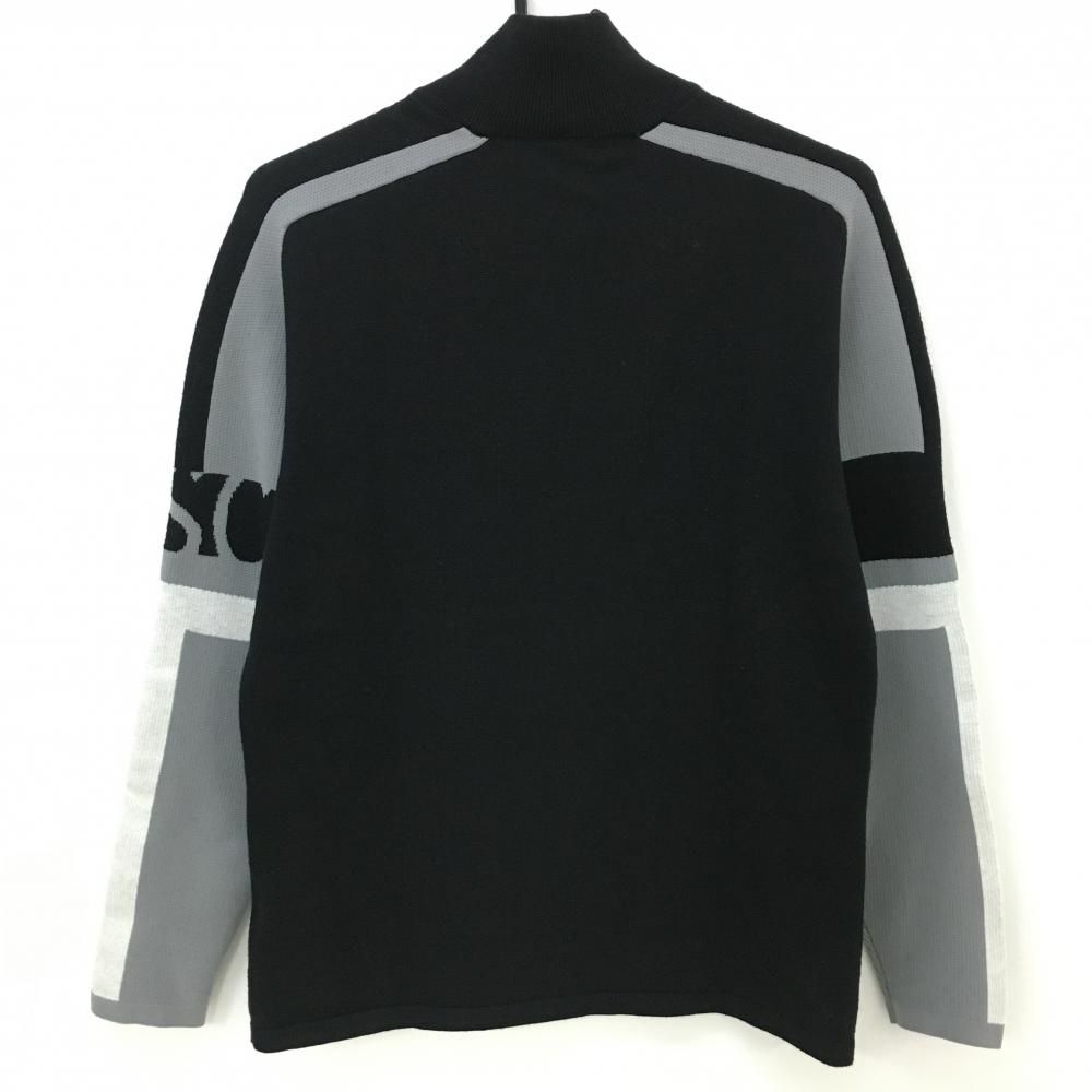 美品】デサントゴルフ ハイネックセーター 黒×グレー ハーフジップロゴ