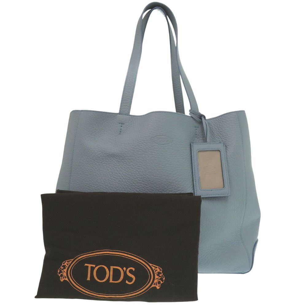 美品 トッズ レザー シボ革 ブルーグレー トートバッグ 0439 TOD