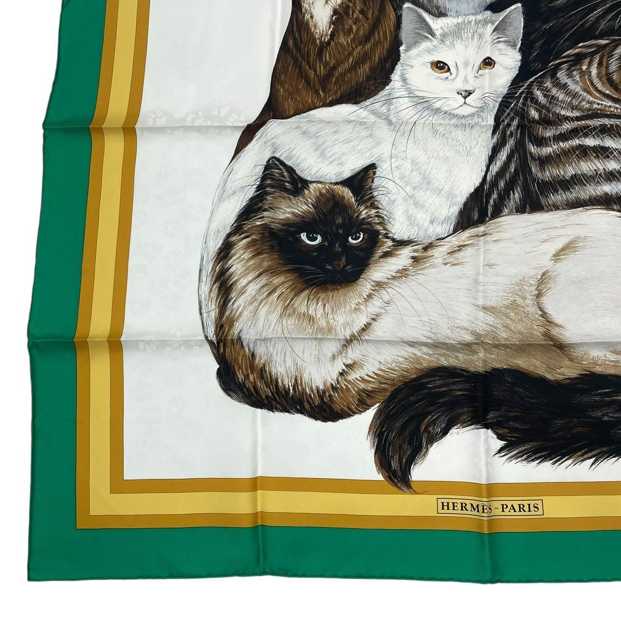 新品同様 HERMES エルメス スカーフ シルク カレ90 Les Chats レ・シャ