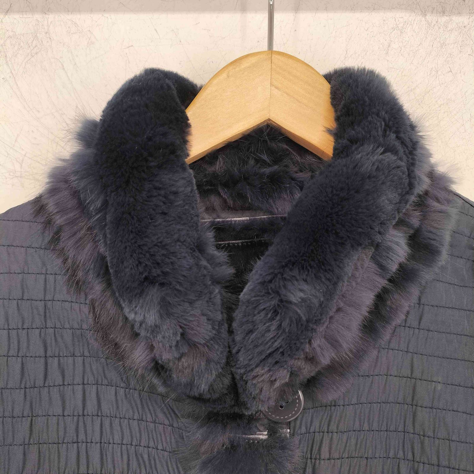 used ラム フォックスファーコート【FREE】ブラック エレガント 古着 ユーズドフルギ USED古着 裏地フォックス ラビットファー ロングコート