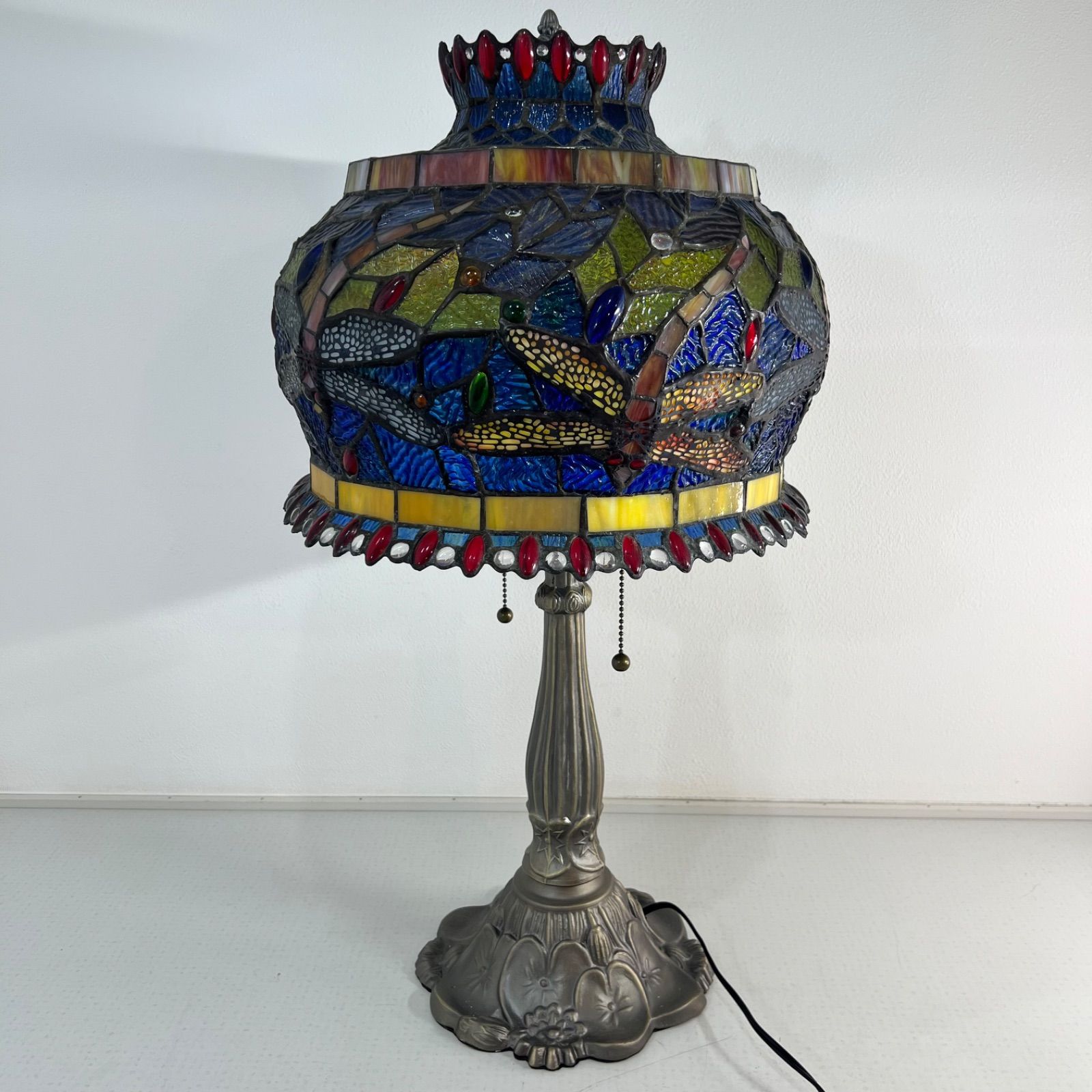 中古】ランプ アンティーク ステンドグラス トンボ柄 テーブルランプ