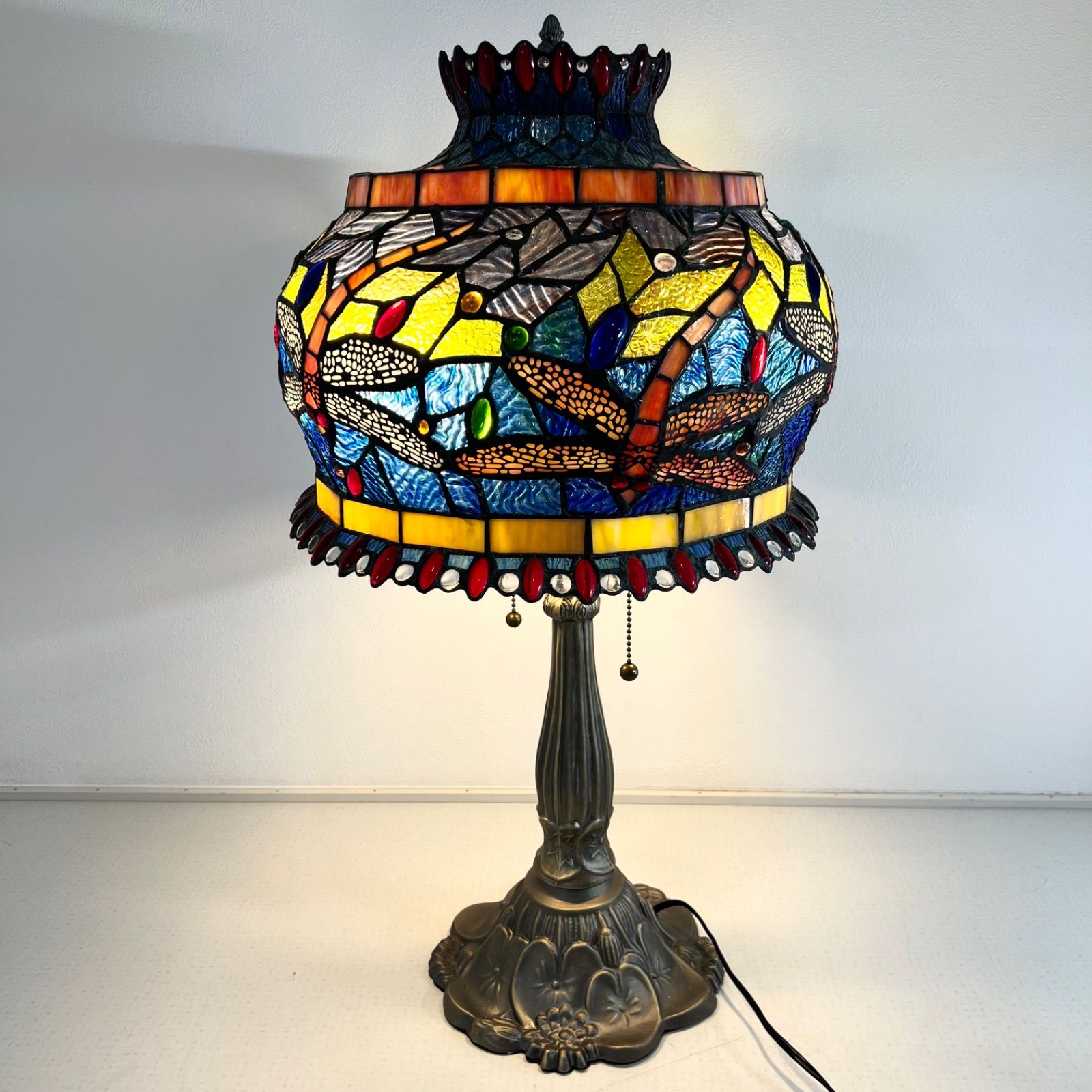 中古】ランプ アンティーク ステンドグラス トンボ柄 テーブルランプ