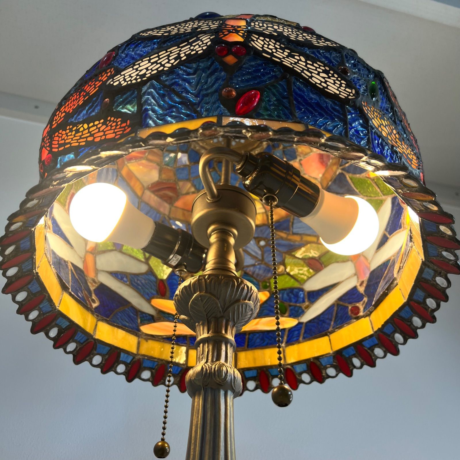 中古】ランプ アンティーク ステンドグラス トンボ柄 テーブルランプ