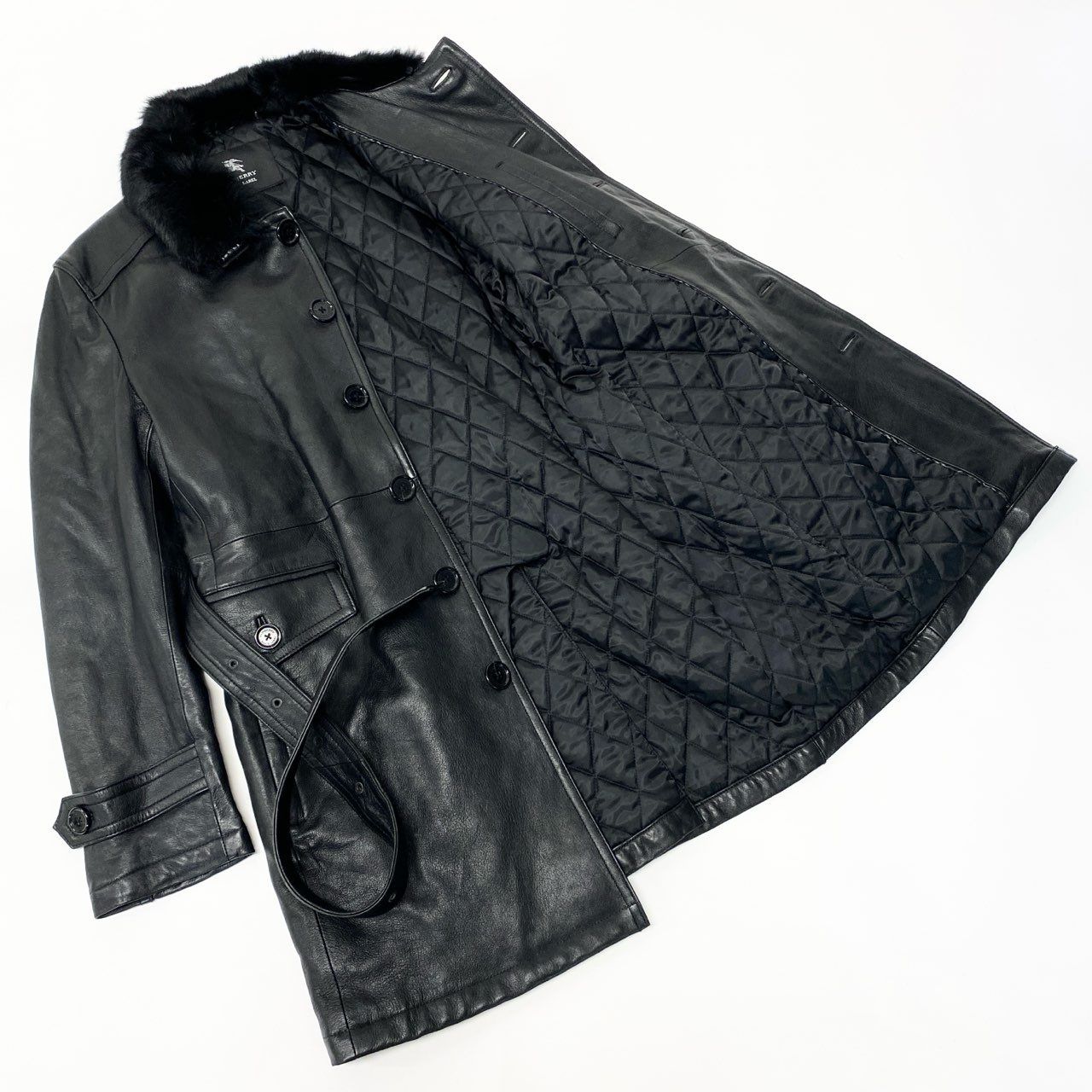 希少LLサイズ　バーバリーブラックレーベル　レザーコート　キルティング　黒 79a14 BURBERRY BLACK LABEL バーバリーブラックレーベル レザーコート