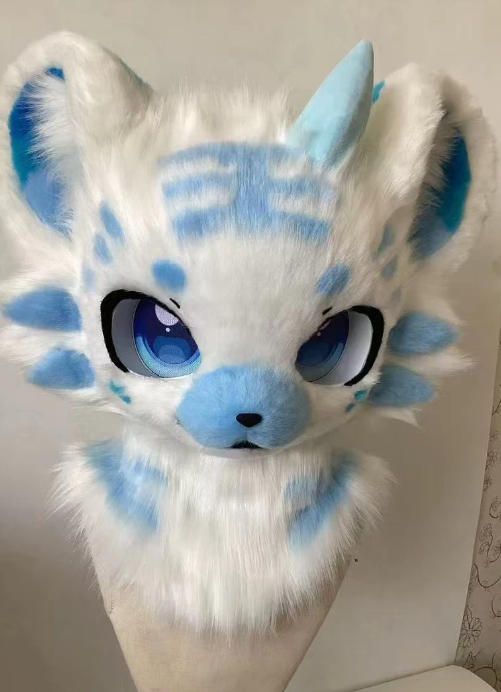 着ぐるみヘッド 虎 NO 496 白 水色 全頭ヘッド ケモノ ファースーツ ぬいぐるみ コスプレ コスチューム kigurumi 一点物