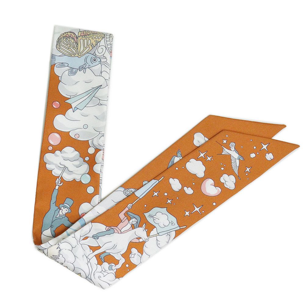 エルメス ツイリー Sur Mon Nuage 私の雲 シルク100％ キャラメル グリ