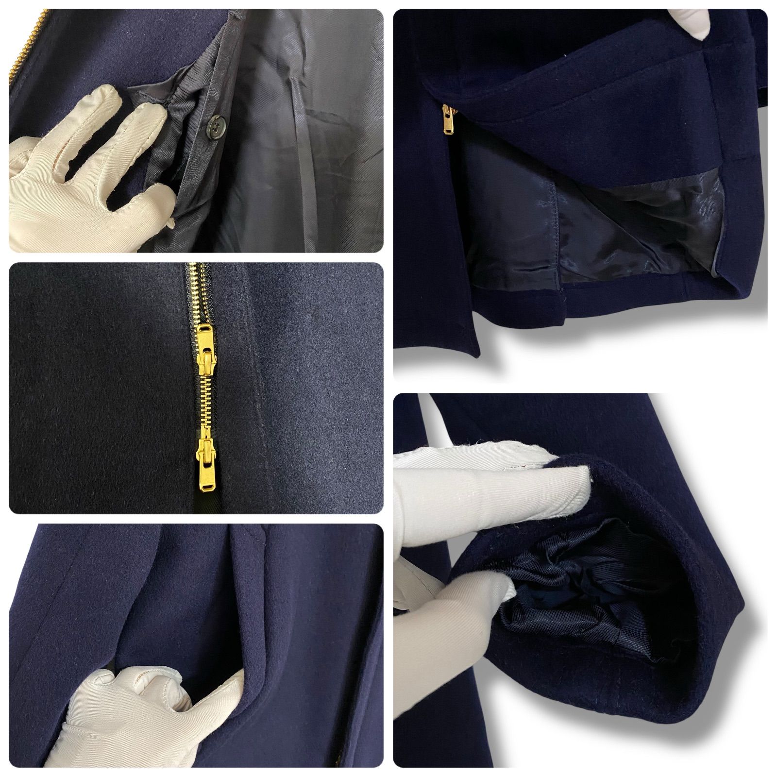 EDIFICE エディフィス ネイビー フーデッドコート フード付き ウール80