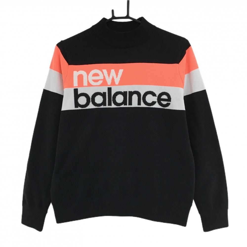 美品】ニューバランスゴルフ ハイネックセーター 黒×蛍光オレンジ 胸元
