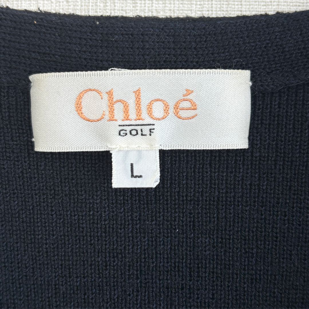 Chloé GOLF ロゴ刺繍 ニットベスト ブラック L Chloé GOLF ショップ ロゴ刺繍 ニットベスト ブラック L