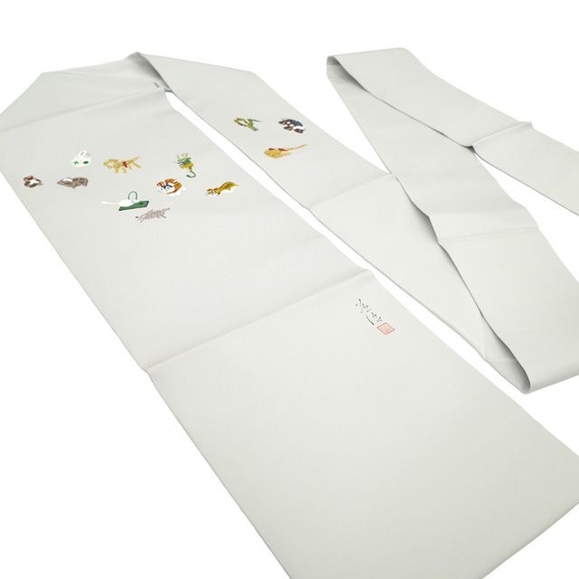 新古品】 名古屋帯 未使用 正絹 塩瀬 九寸 作家物 落款 手描き ライト