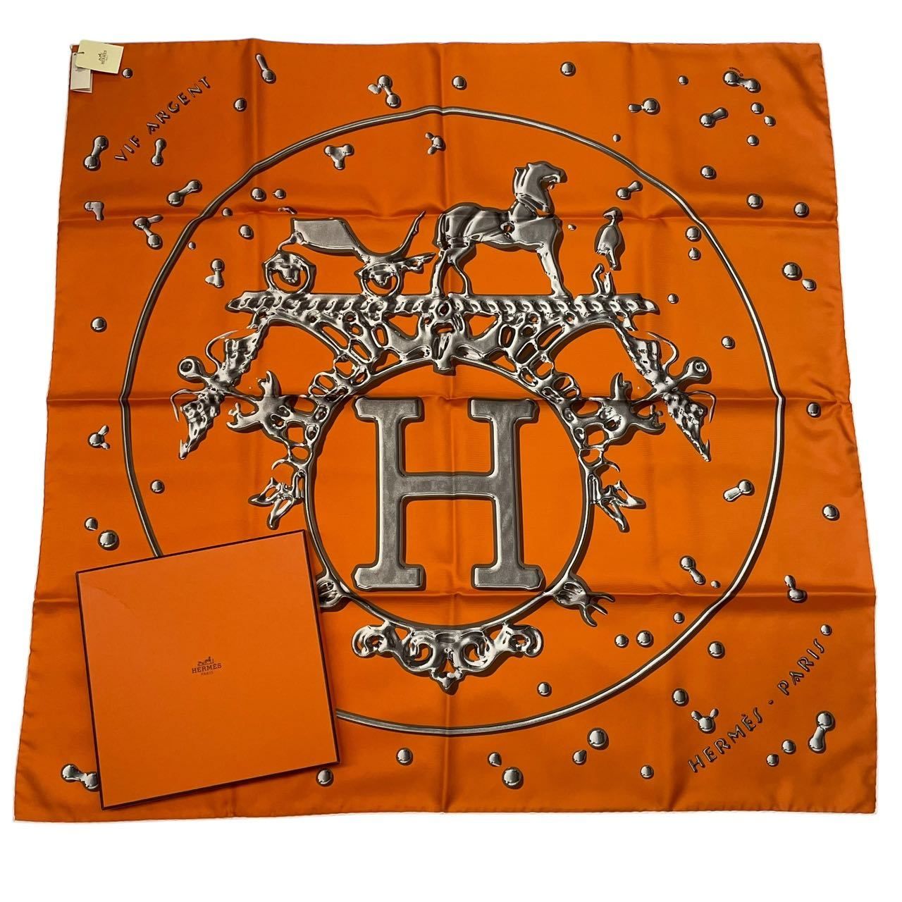 【美品】HERMES　エルメス　 銀の雫　VIF ARGENT　 スカーフ　カレ 未使用品 HERMES エルメス カレ90 VIF ARGENT 銀の雫 スカーフ シルク