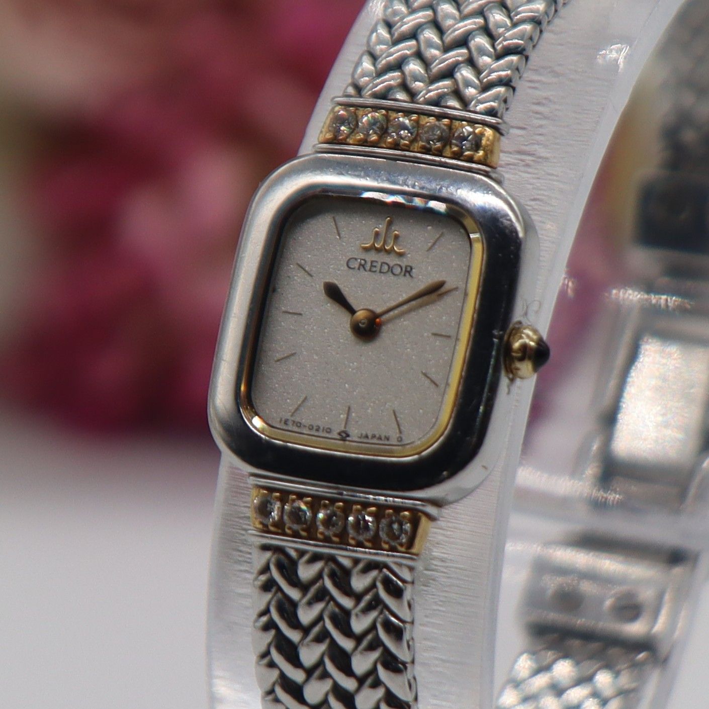 電池新品 セイコー クレドール 1E70-5130 クォーツ 10Pダイヤ 18KT+SS