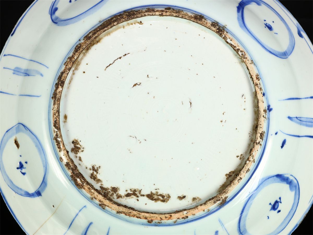 唐物 【明代景徳鎮】 青華花鳥紋 大皿 径32.5㎝／箱付 時代の古