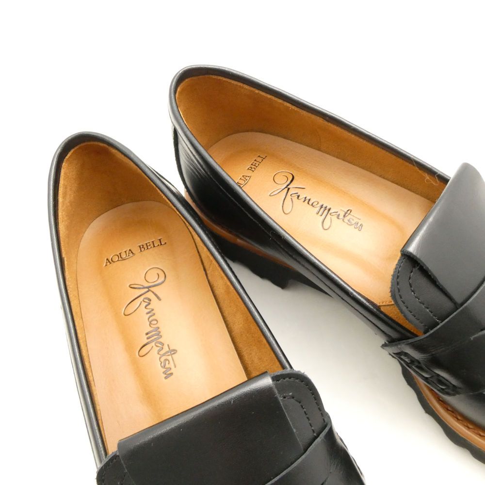 新品未使用品！銀座カネマツ　アクアベル　黒ローファー　24.5 美品 銀座かねまつ AQUA BELL アクアベル ローファー 24cm 革靴 レザー