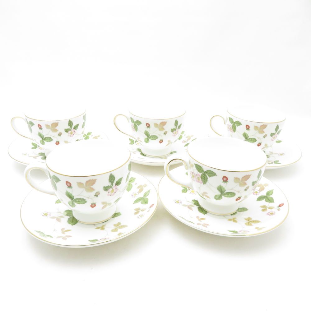 ウェッジウッド ワイルドストロベリー ティーカップ＆ソーサー 5客 セット リー 黒壺 旧刻印