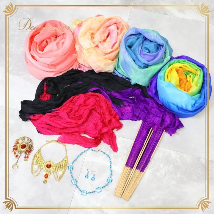 ベリーダンス 小物 まとめ売り 全9点 セット ファンベール ベール ネックレス ピアス アクセサリー 紫 青 黄 ダンス小物 グラデーション セット 鮮やか キラキラ 民族舞踏 パープル系 ピンク系 ブルー系 オレンジ系 イエロー系