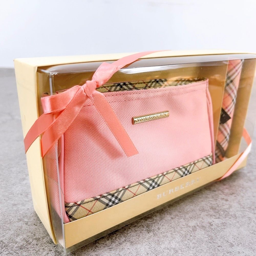 H-465 BURBERRY バーバリー ポーチ ハンカチ セット ピンク ノバ 