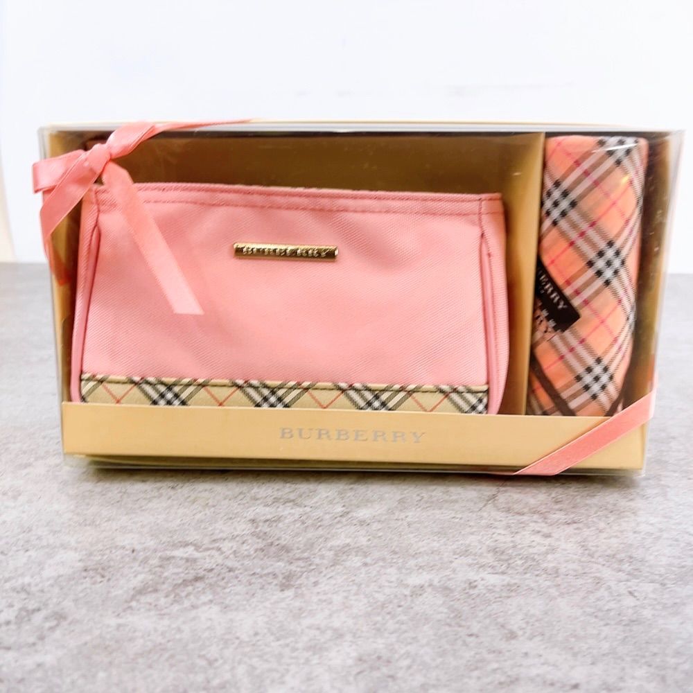H-465 BURBERRY バーバリー ポーチ ハンカチ セット ピンク ノバ 