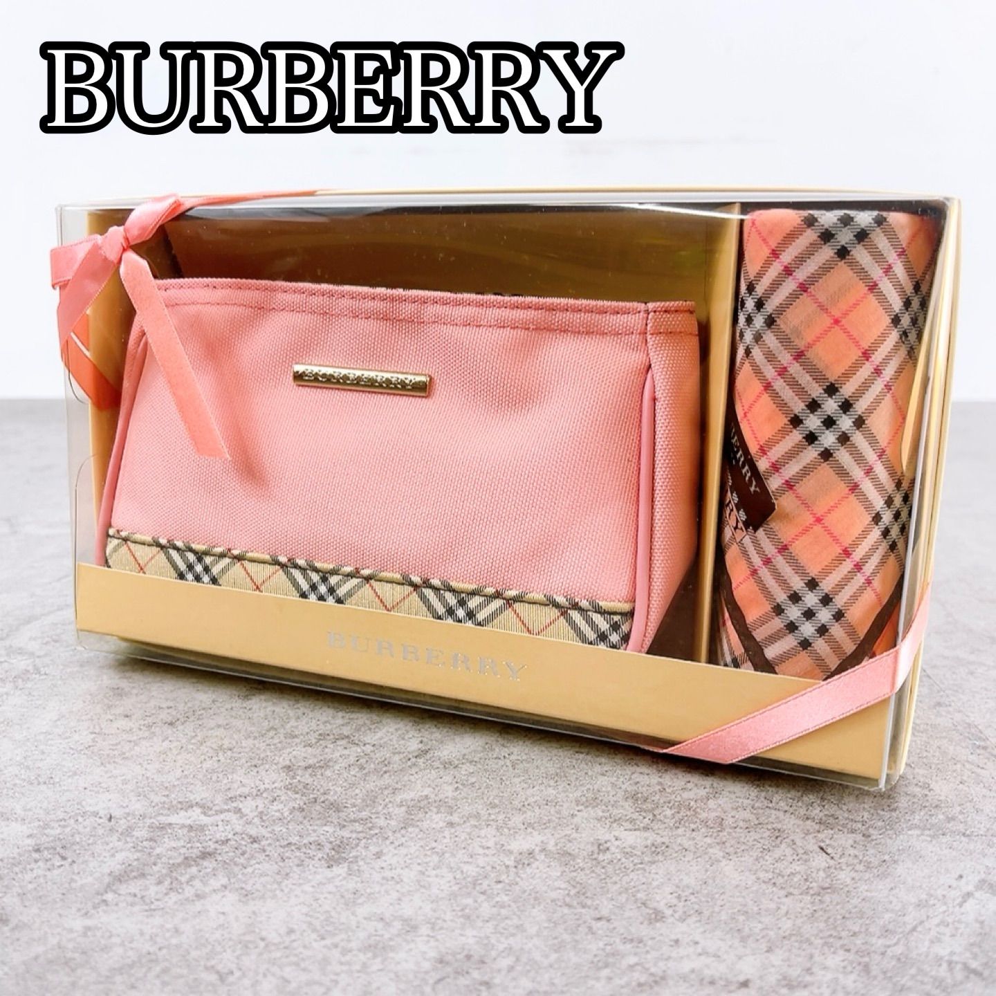 H-465 BURBERRY バーバリー ポーチ ハンカチ セット ピンク ノバ