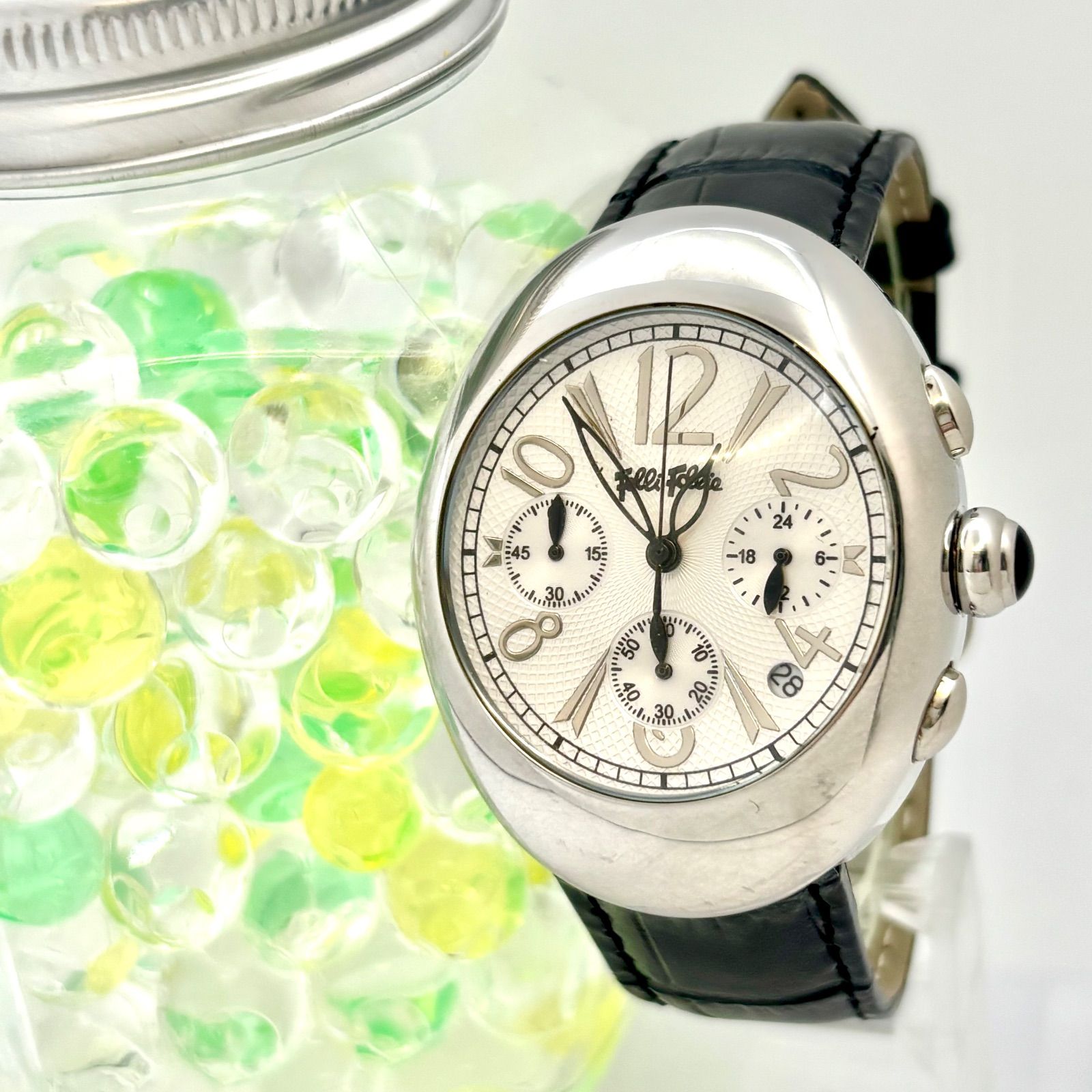新品電池】Folli Follie フォリフォリ クロノグラフ シルバー メンズ 