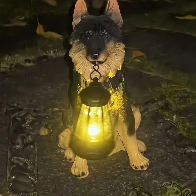 ランタン付き　犬の置物 Amazon.co.jp: ソーラーライト付きゴールデンレトリバー像、屋外ホーム