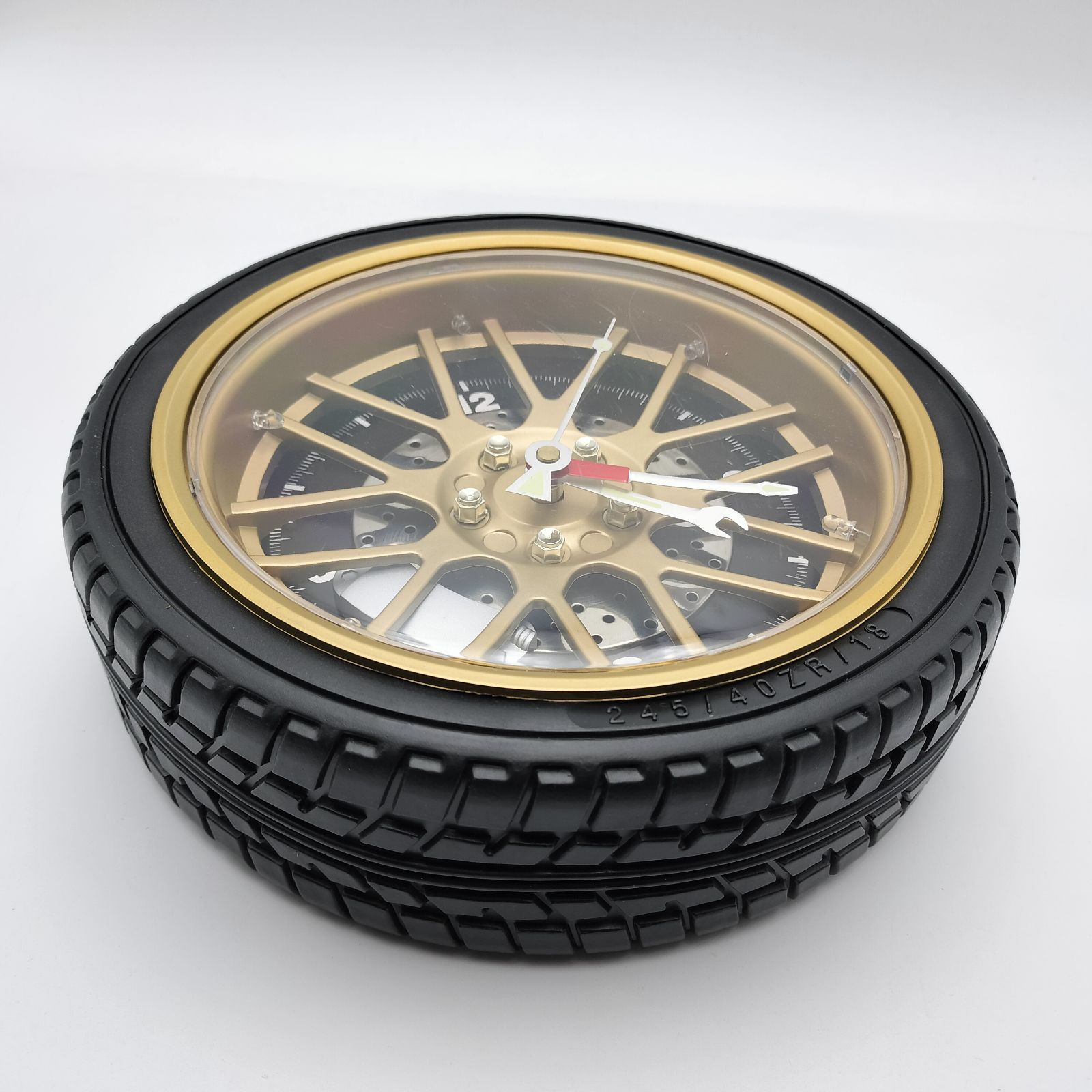 珍しい光るタイヤ型 壁掛け時計 レインボーホイール クロック 25.5cm