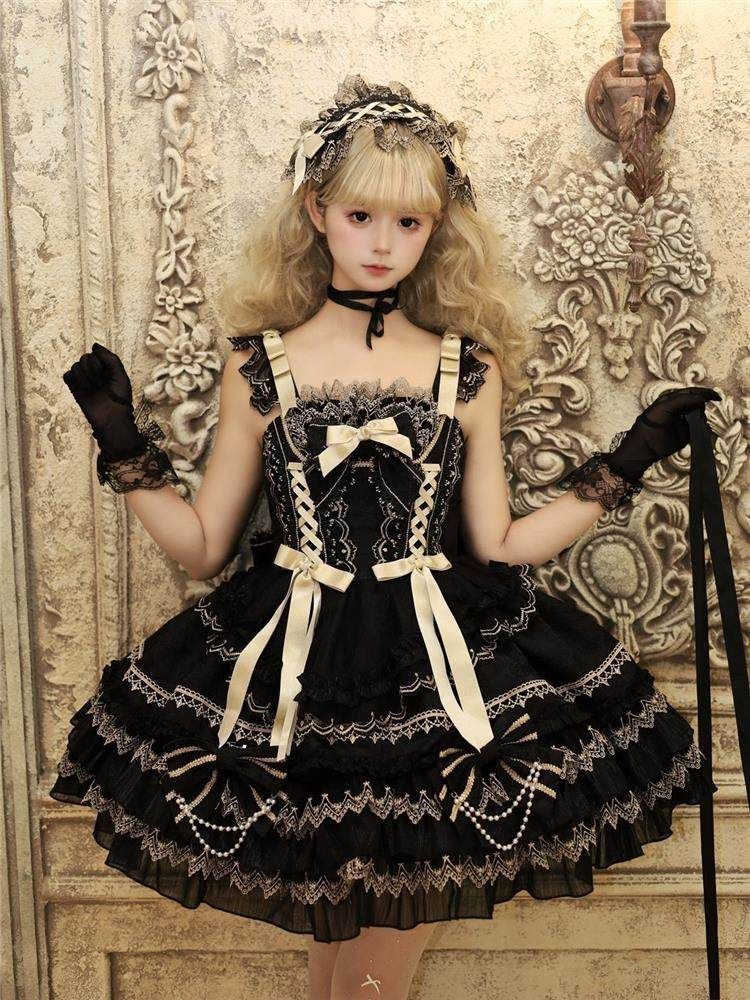 ロリータJSK lolitaドレス コスプレ衣装 ゴスロリ 舞台衣装 イベント向け 普段着としてもオッケー ブラック