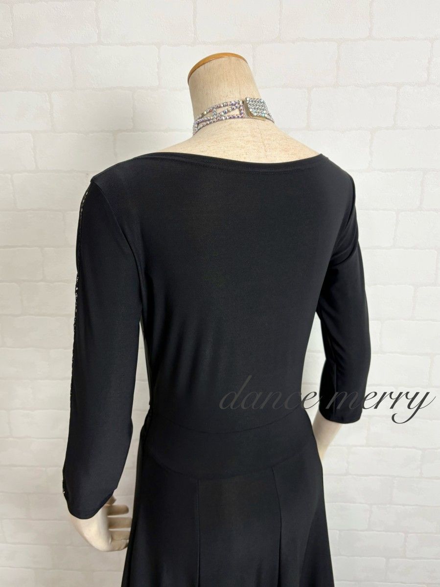 新品 社交ダンス 短め ワンピース 黒 レッスン パーティ ラテン 1277