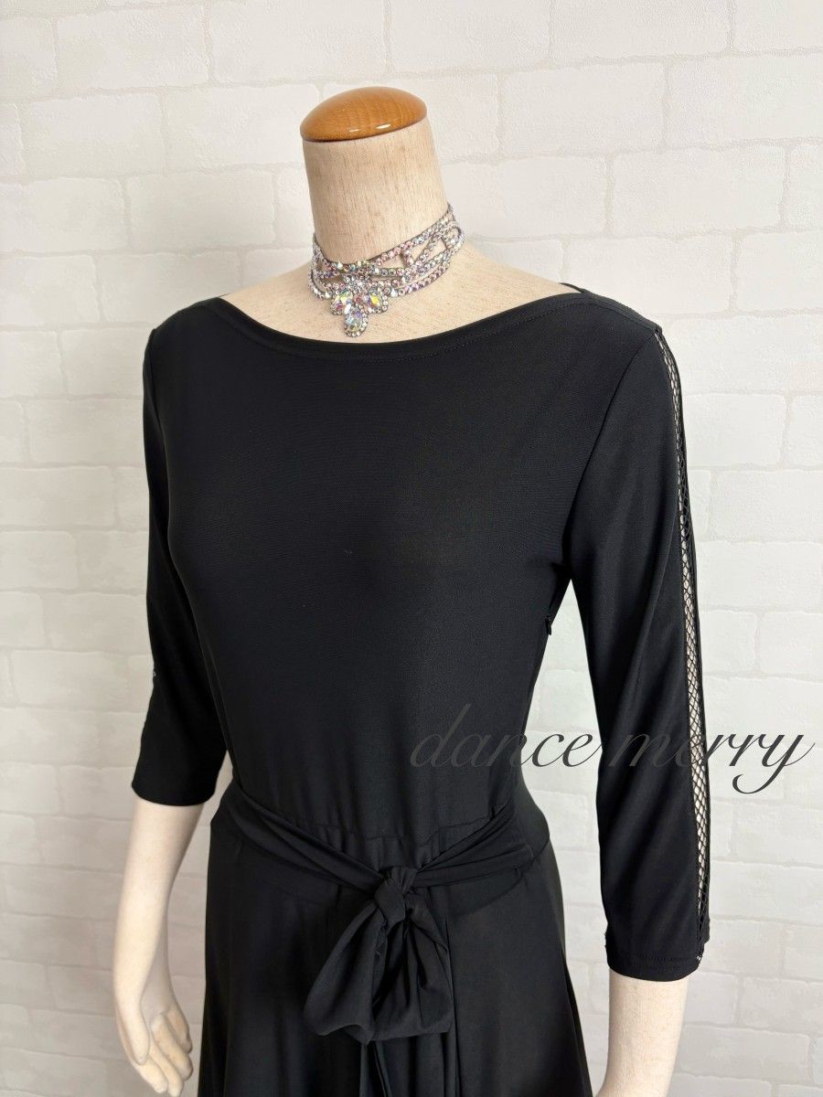 新品 社交ダンス 短め ワンピース 黒 レッスン パーティ ラテン 1277