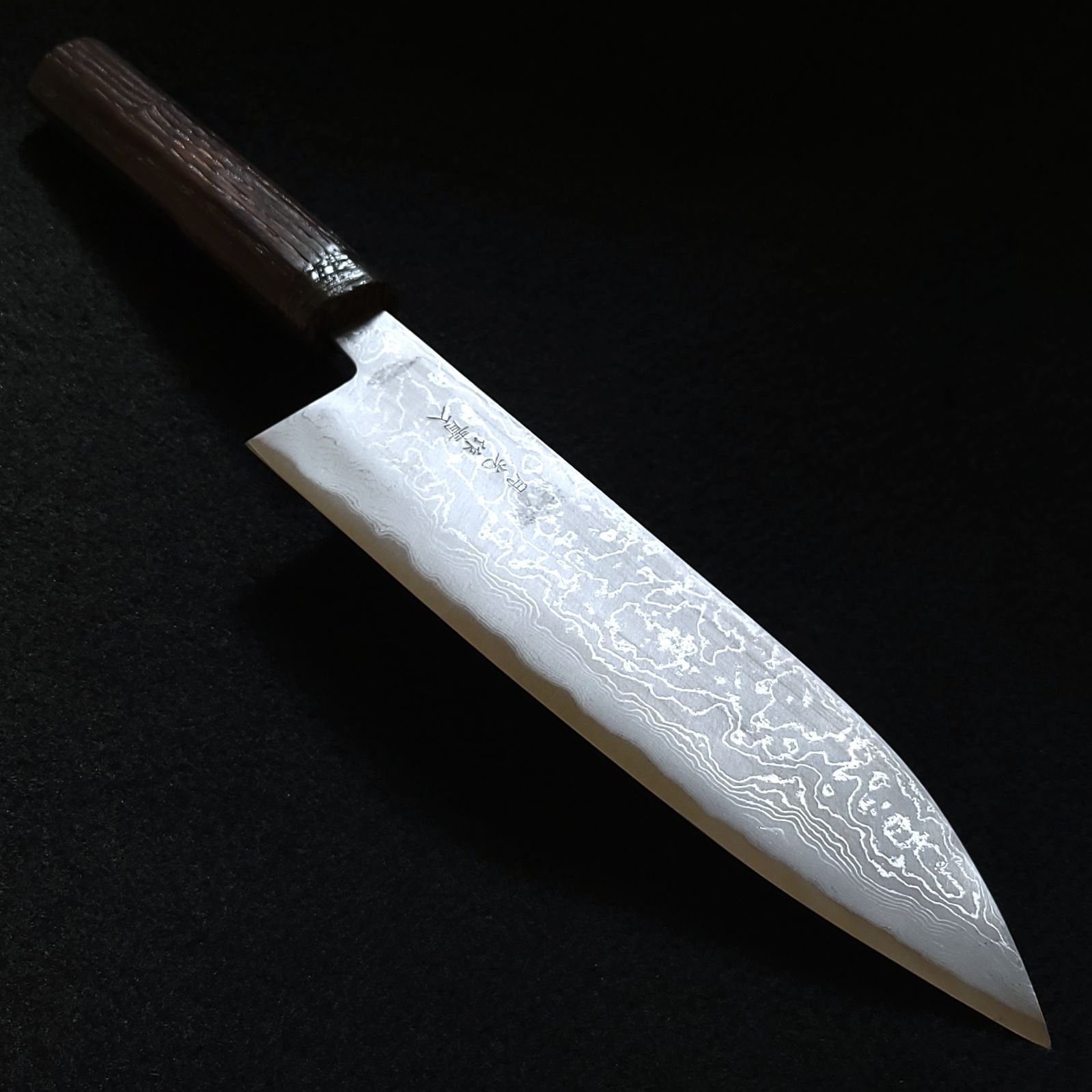 青紙2号 多層鋼 磨 牛刀包丁 210㎜ G9383 焼栗柄 月光作 1点物