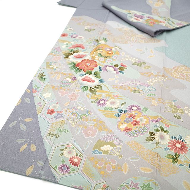 新古品】 訪問着 着物 未使用 正絹 袷 フォーマル 手染め 金駒刺繍