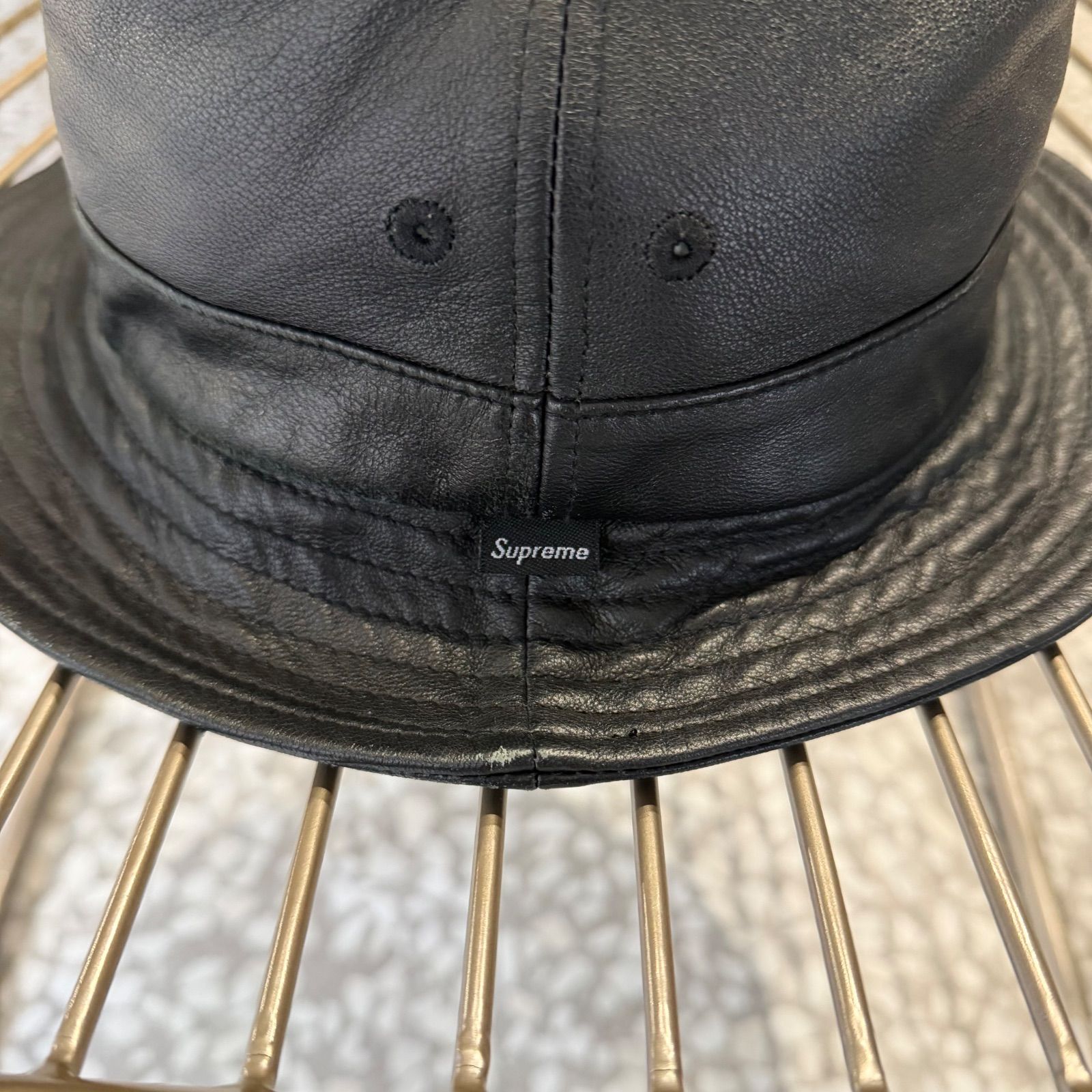 Supreme レザー バケットハット LARGE 13aw至極シンプル】バケットハット古着フェイクレザー帽子マイケル