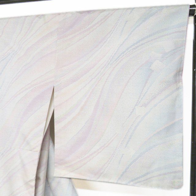 特選 大島紬 白大島 着物 未使用 正絹 袷 オフホワイト 青系色 紫系色