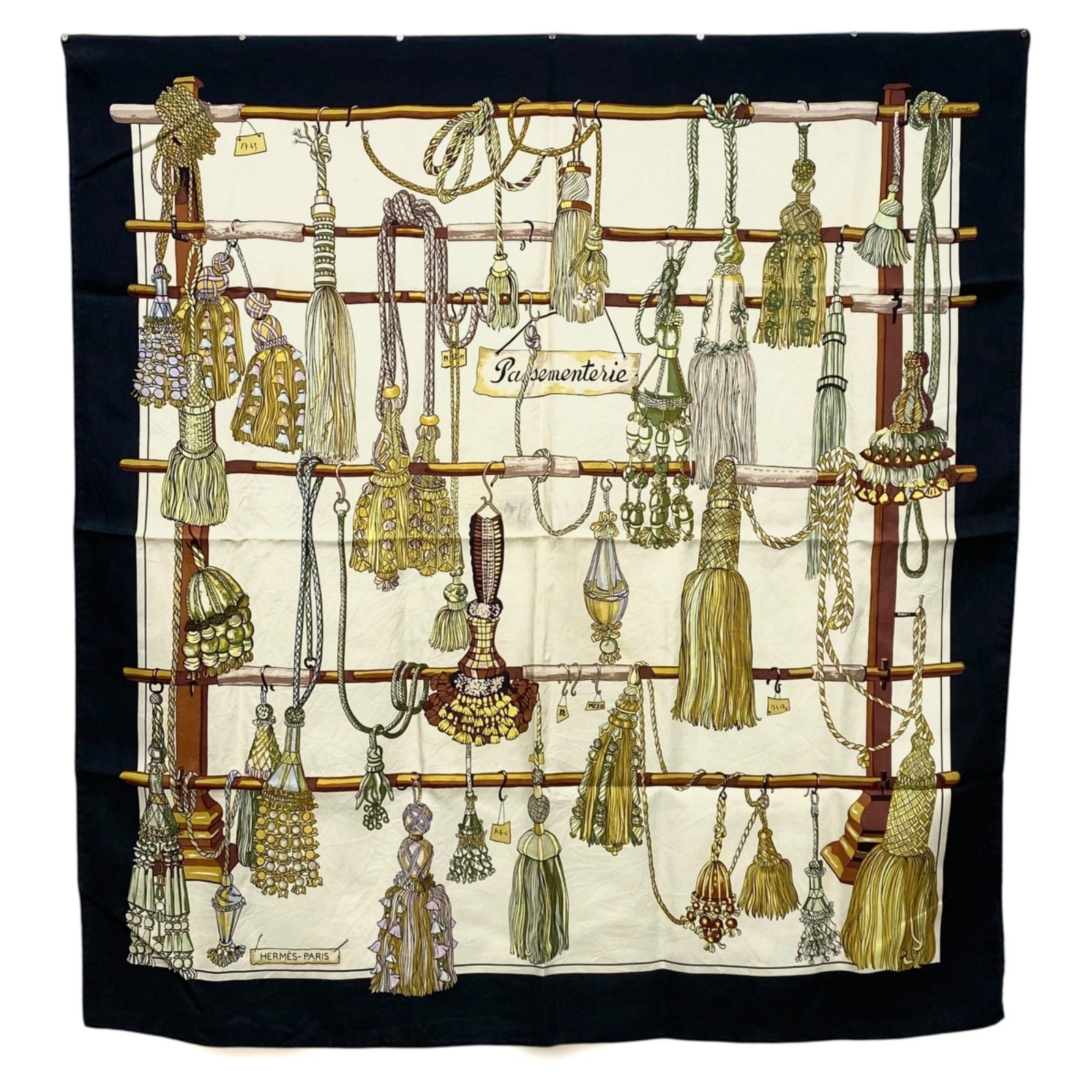 り*ん様 美品 エルメス Passementerie 紐飾り カレ90 スカーフ エルメス カレ90 Pasementerie シルクスカーフ 紐飾り タッセル