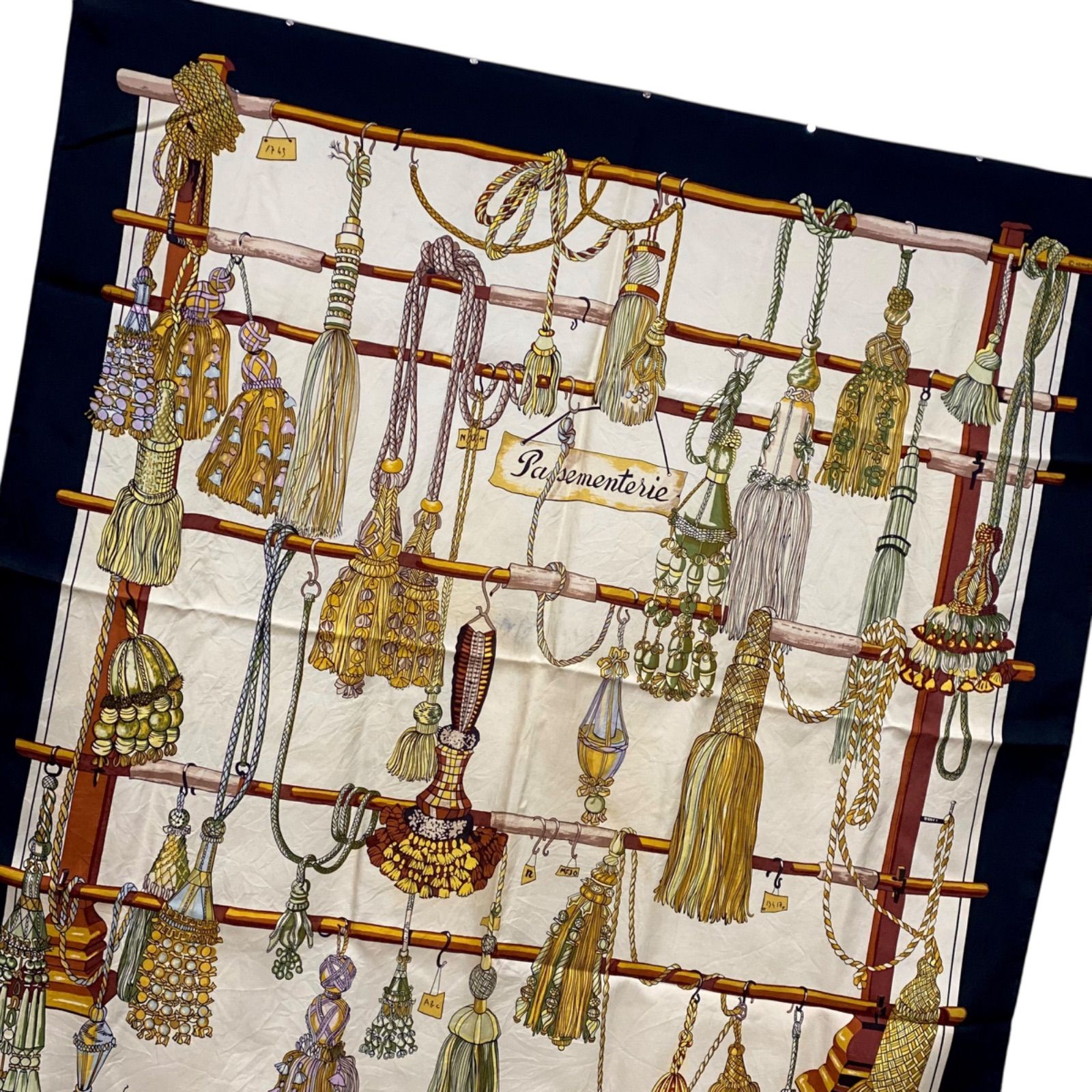 エルメス カレ90 Pasementerie シルクスカーフ 紐飾り タッセル