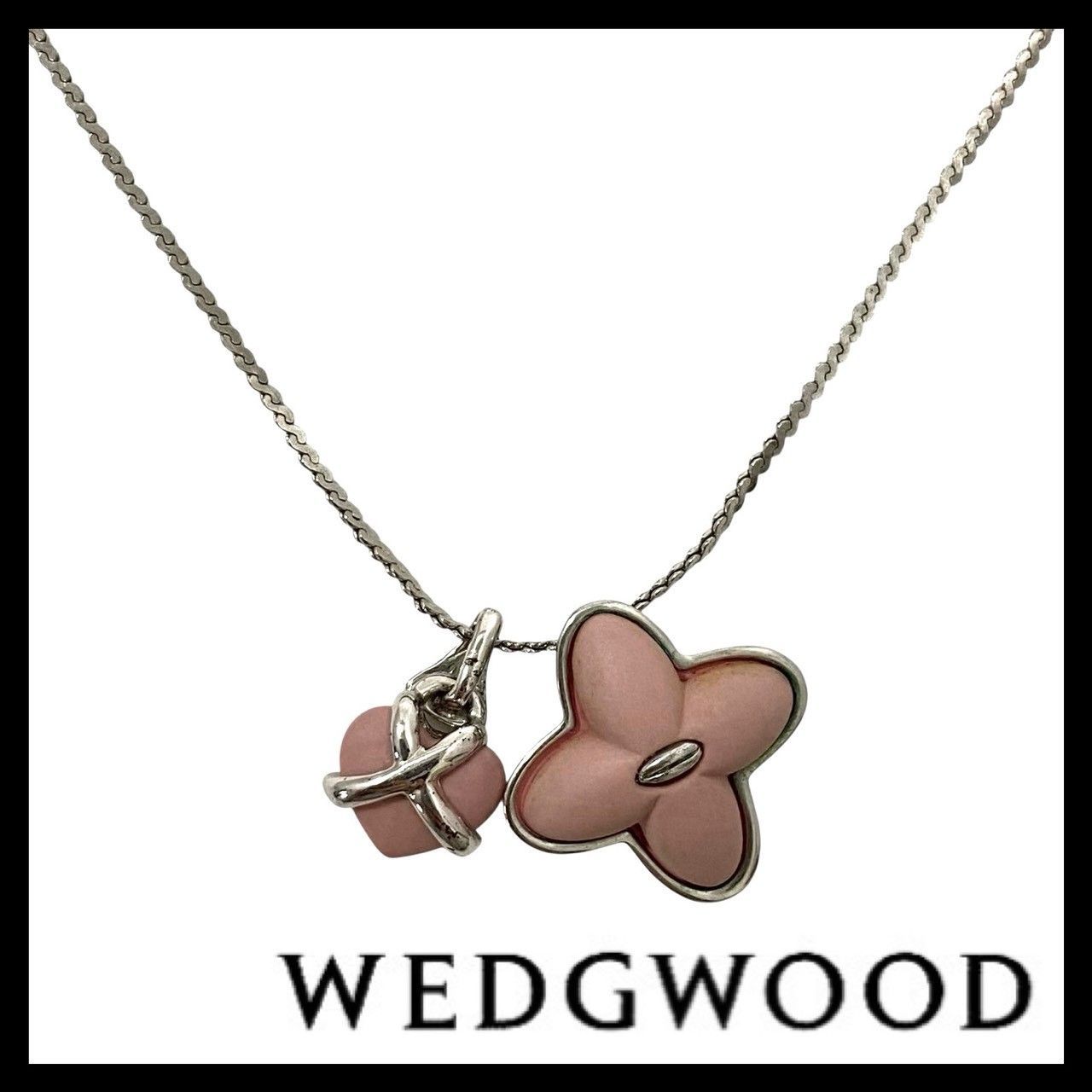 U【WEDGWOOD】フラワー/花 ハート モチーフ ネックレス シルバーカラー 