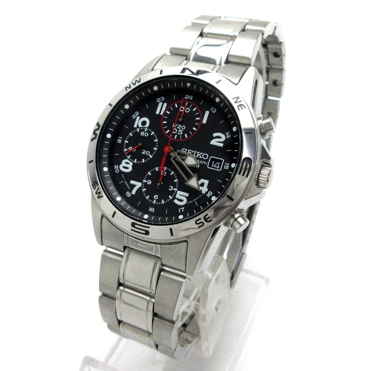 SEIKO セイコー クロノグラフ メンズ 黒 赤 7T92-0DX0 時計 SND375P1 