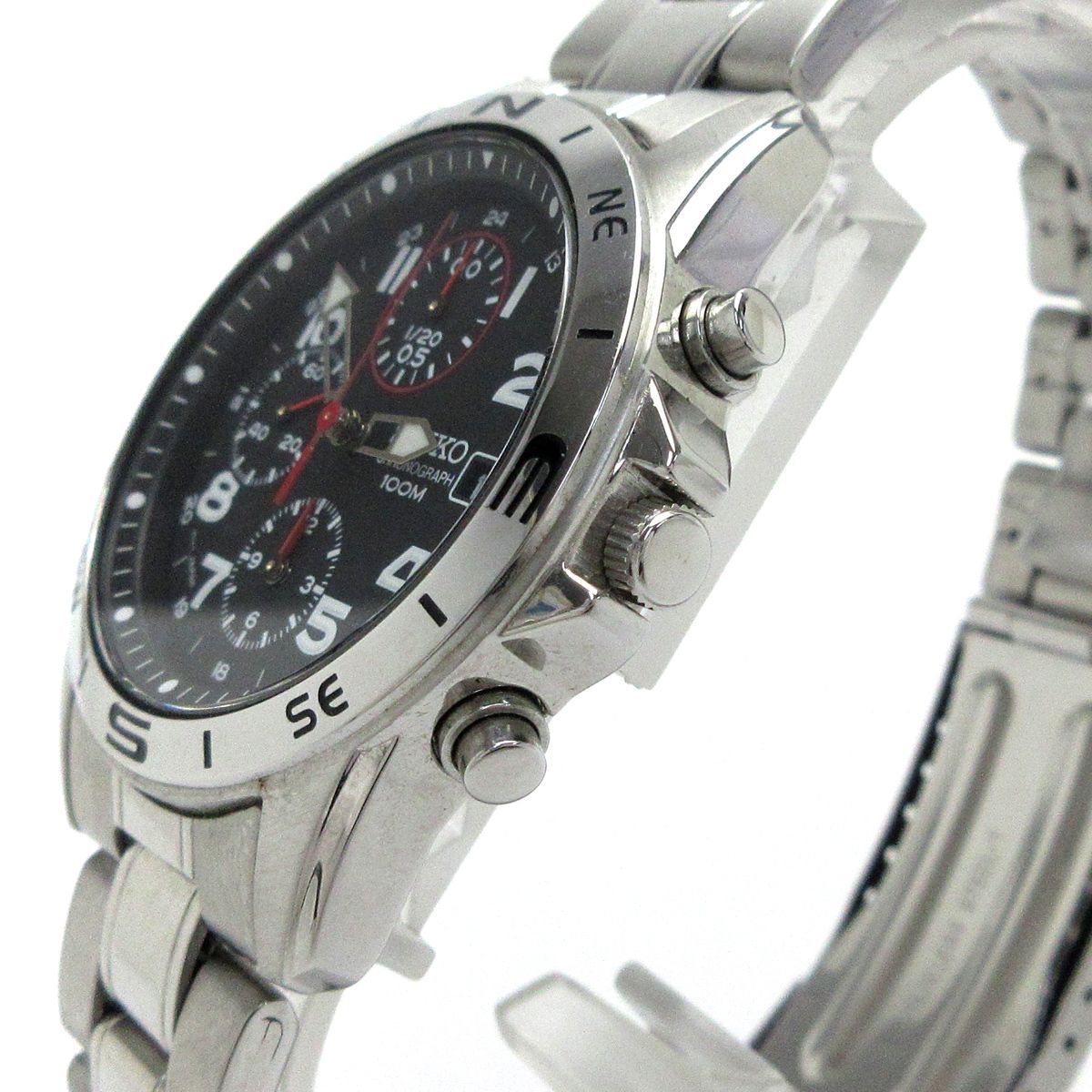 SEIKO セイコー クロノグラフ メンズ 黒 赤 7T92-0DX0 時計 SND375P1 