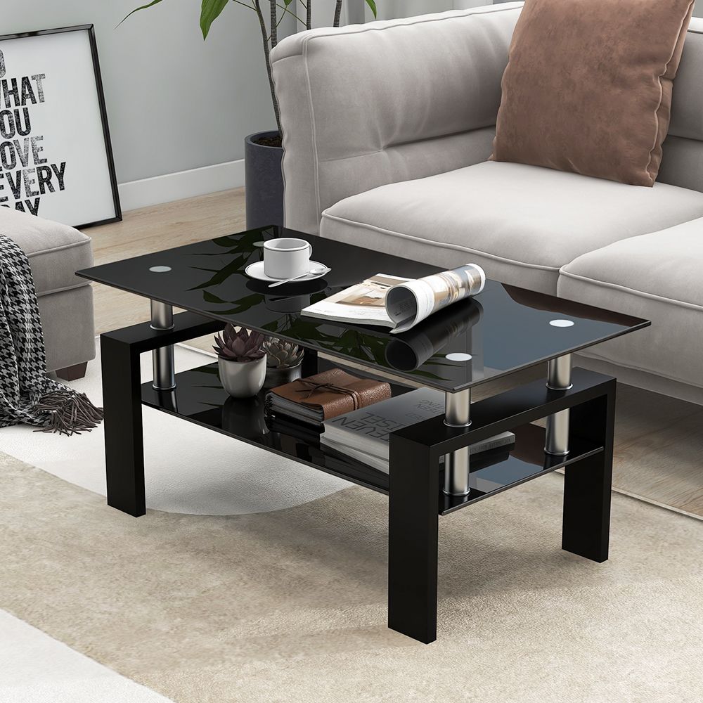 ガラステーブル コーヒーテーブル 幅88cm 強化ガラス天板 スチール脚