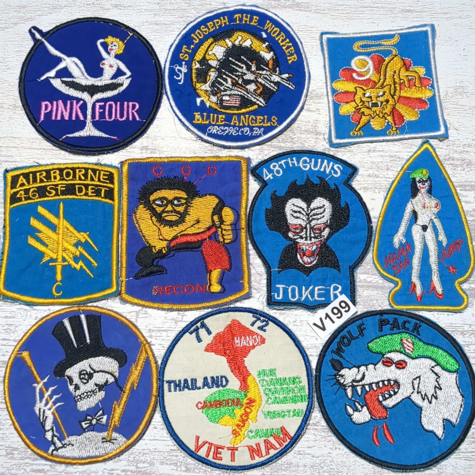 500円引SALE】2/22まで☆ワッペン 10枚 ☆V199 BLUE 青 ベトナム 戦争