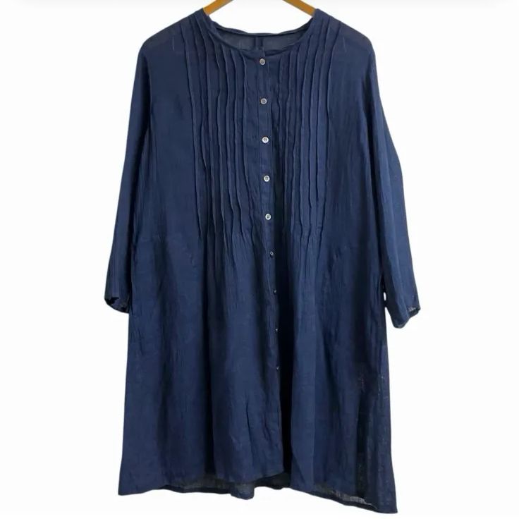 登美 群言堂 石見銀山 麻 リネン インディゴ 長袖 チュニック
