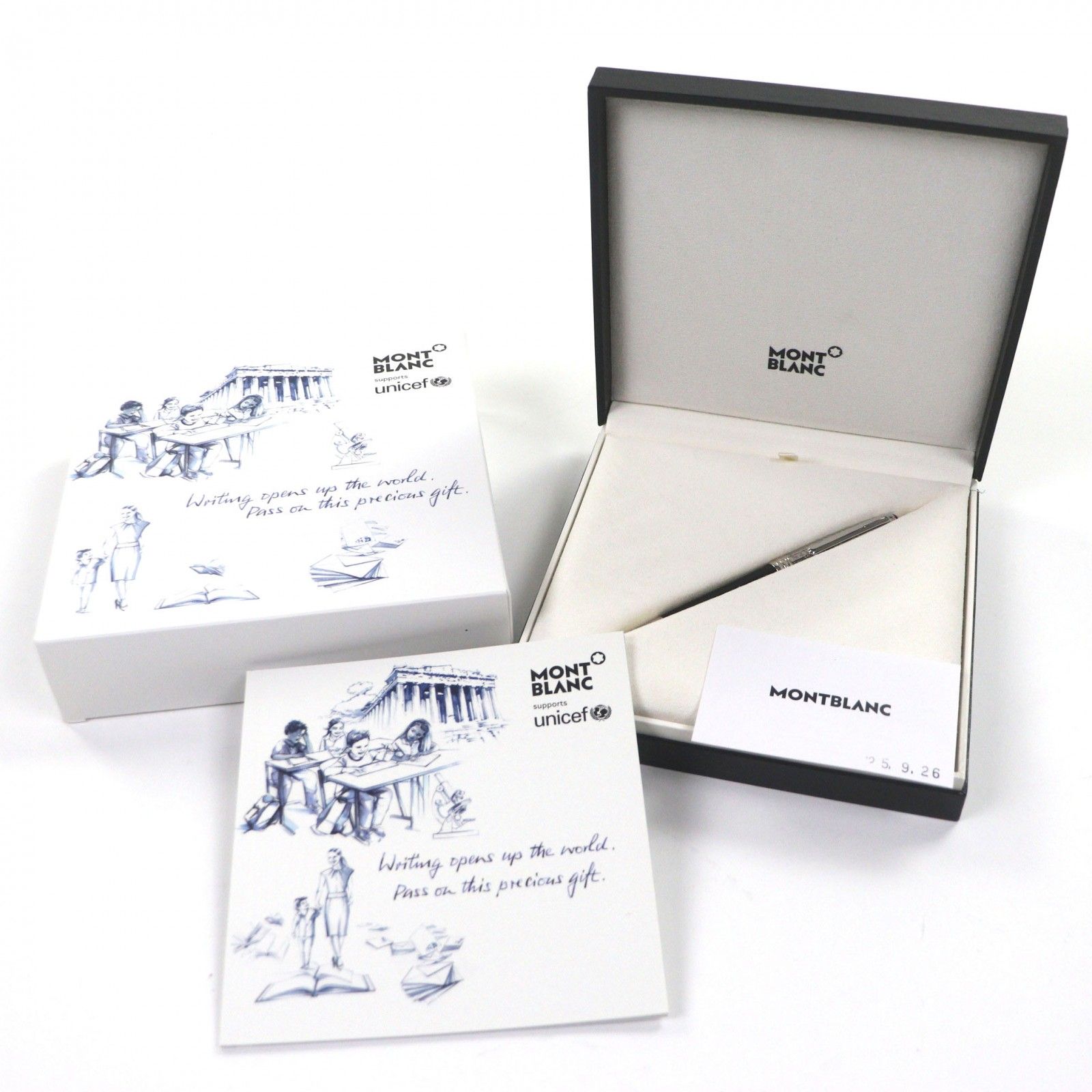 モンブラン ユニセフエディション2017 マイスターシュテュック ドゥエクラシック 163 1 Pサファイア ホワイトスター キャップ式 ボールペン シルバー 箱 ケース付き ドイツ製 メンズ 筆記 済み